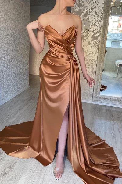 Women's Classic Attire Mermaid off-shoulder sweetheart floor-length multi-layered sleeveless backless side train high slit ball gown gh2533