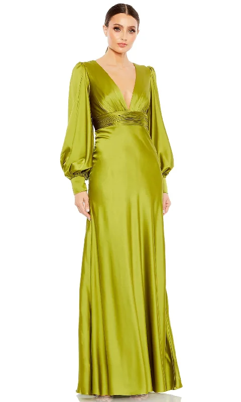 Women's Cozy Outfit For Lounging Ieena Duggal 55952 - Bishop Sleeve V-Neck Evening Gown