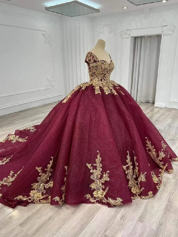 Workwear Fashion for Women Red gorgeous applique elegant long tulle ball gown evening dress gh3114