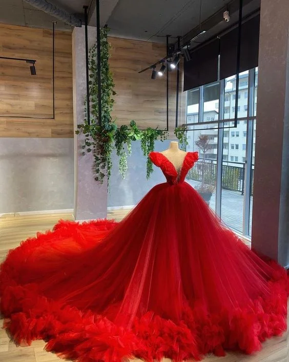 Women's Cozy Clothes Red gorgeous grand elegant long ball gown prom dress evening dress gh1804