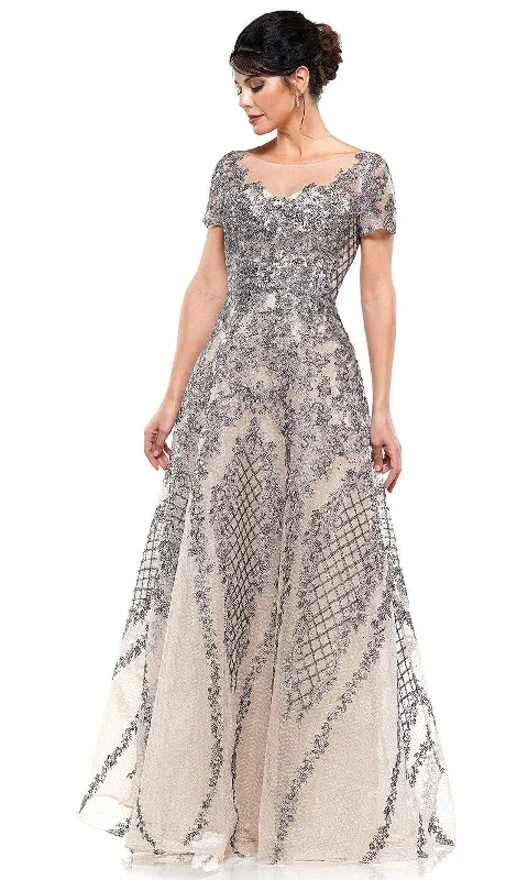 Women's Clothes For Work Events Rina Di Montella - Illusion Neckline Embroidery Ornate Gown RD2669 - 1 pc Grey Nude In Size 4 Available