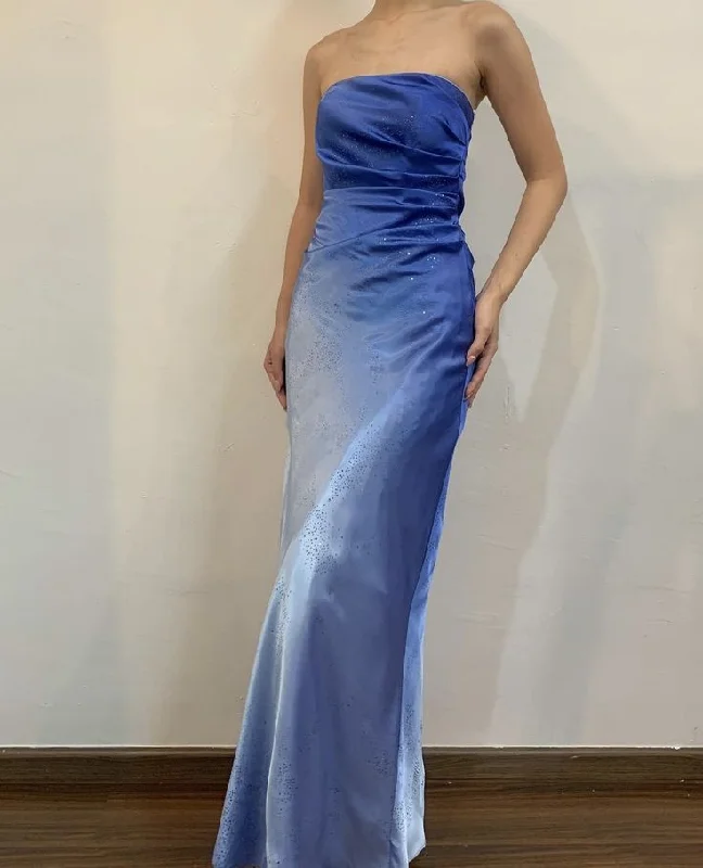 Women's Seasonal Fashion Trends Blue Gradient Sequined Tulle Long Ball Gown Evening Gown Party Dress gh3029