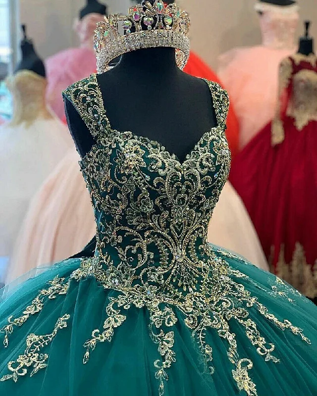 Women's Occasion Wear Clothing Green Sweetheart Quinceanera Dresses Beaded Appliques Tulle Sweet 16 Ball Gown gh949