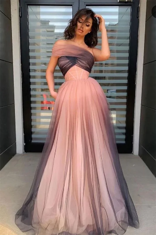 Women's Apparel One-Shoulder Ombre Long Prom Dress Elegant Tulle Formal Gown  gh2204