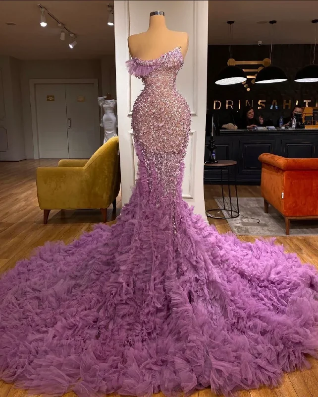 Women's Timeless Attire Exquisite luxurious gorgeous lilac and onion color beaded sequin tulle fabric long ball gown evening dress gh2561