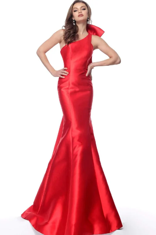 Women's Outerwear Clothing Jovani - Oversized Bow One Shoulder Long Evening Gown 62463 - 1 pc Red In Size 2 Available