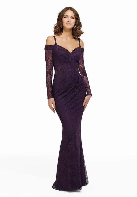 Women's Versatile Apparel MGNY By Mori Lee - Lace Off-Shoulder Trumpet Evening Gown 72011SC - 1 pc Eggplant In Size 8 Available