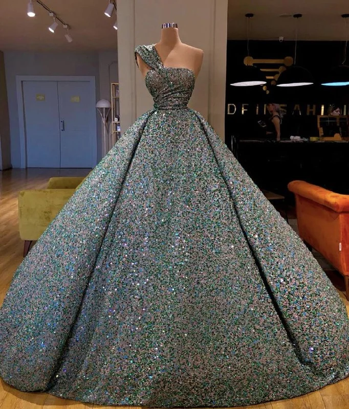 Fashionable Casual Tops Green gorgeous shiny sequins fashionable one shoulder strapless off shoulder long ball gown evening dress gh3091