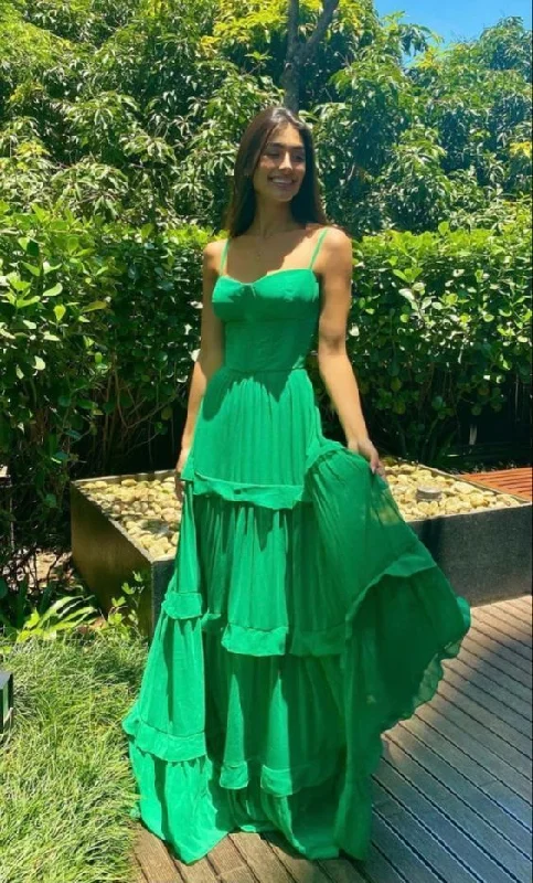 Women's Formal Event Outfit Green Spaghetti Straps Long Prom Dress,A-line Green Formal Gown gh2859