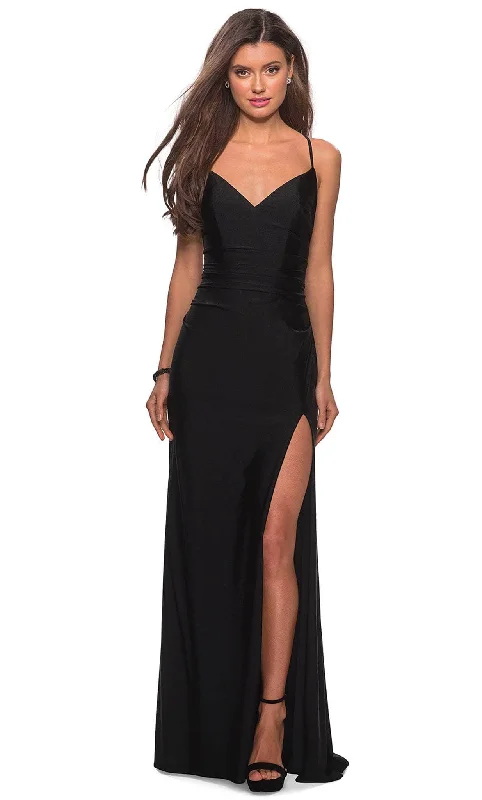 Women's Professional Attire La Femme - 28206 Jersey Crisscross Back Prom Gown