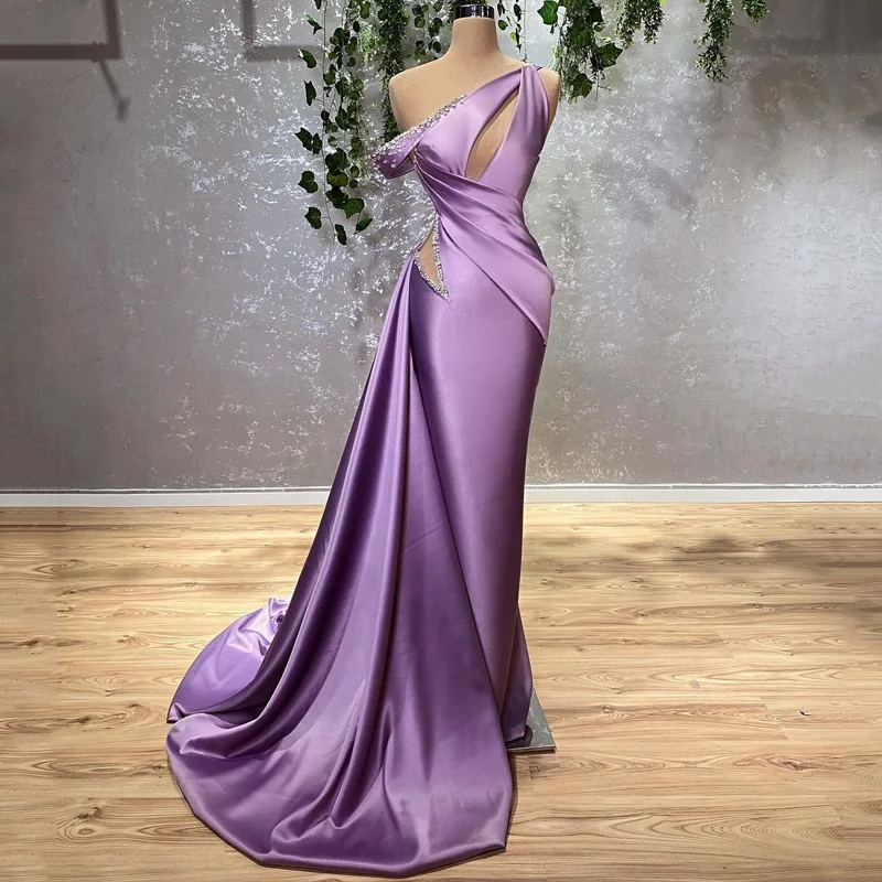 Women's Evening Apparel Sexy Prom Dress Lavender Mermaid Floor Length One Shoulder Evening Party Gowns Dresses Beadings Saudi Arabia Plus Size gh2185