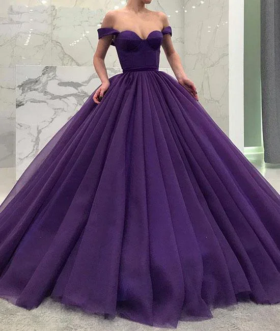 Women's Clothing For Everyday Wear Purple Prom Dresses,tulle prom dress,off shoulder prom gown,long prom gown,tulle evening dress,ball gown prom dresses  gh1165