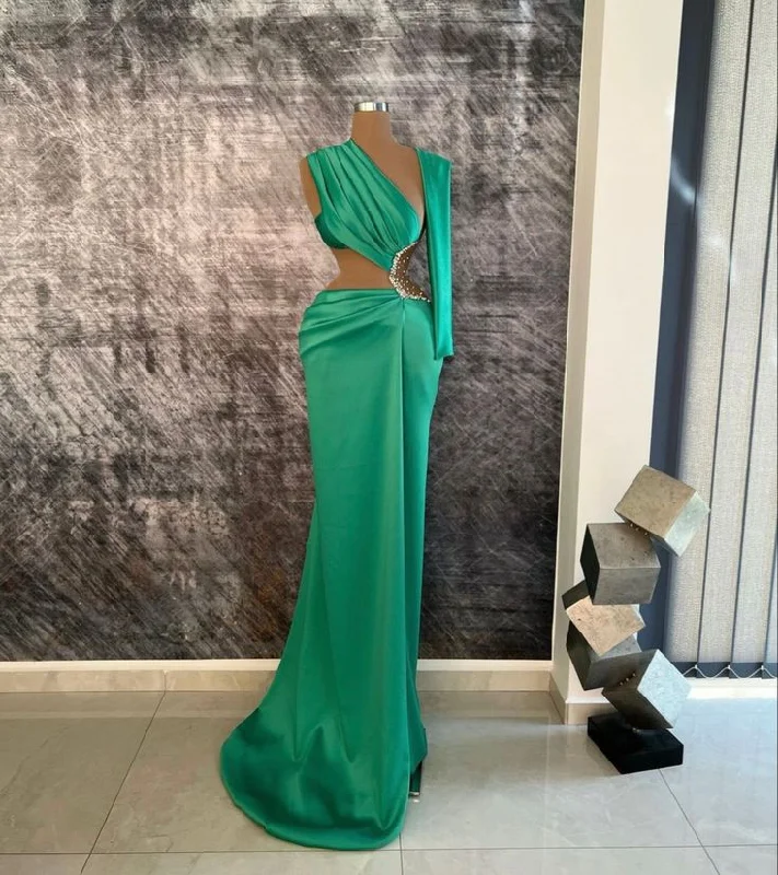 Women's Fashion Clothing Green gorgeous shiny sexy fashion waist-baring rhinestones embellished long ball gown evening dress gh3051