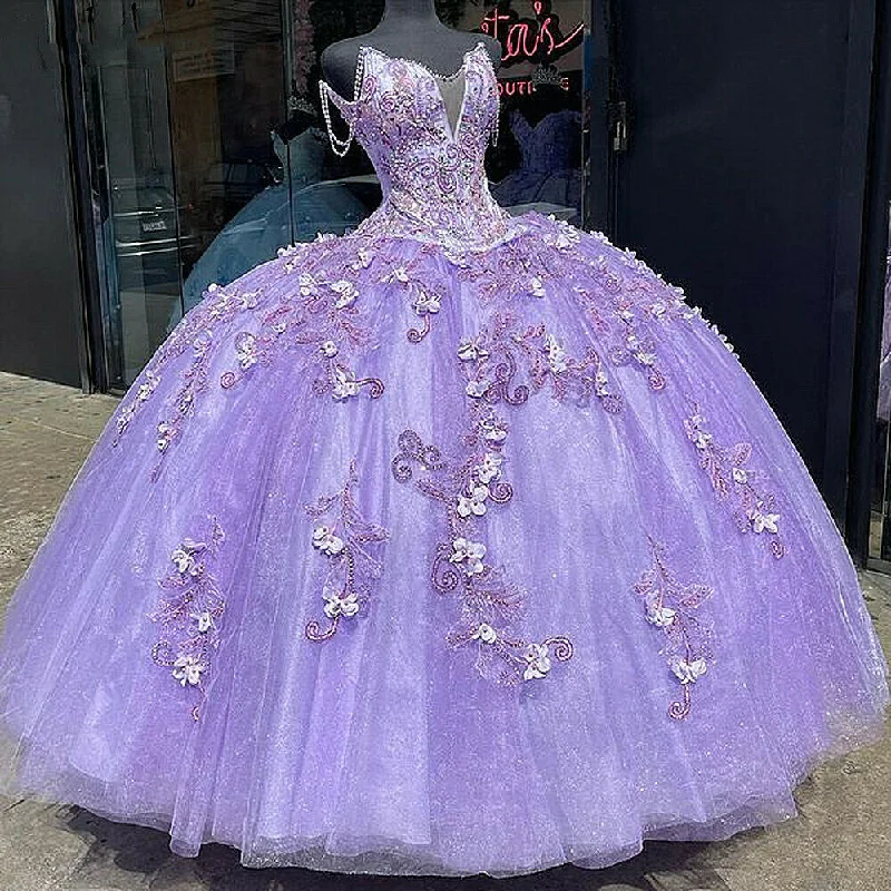 Exclusive Discount Lavender purple long quinceanera dress prom dress evening gown off the shoulder beaded flowers sweet 16 years old dress gh933