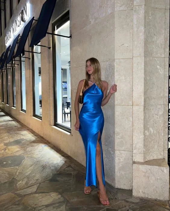 Trendy Women's Apparel Blue Sexy Mermaid Strapless Slit Long Ball Gown Evening Dress gh3050