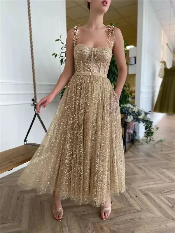 Women's Workout Clothing Gold sequin tulle corset fairy starlight gown long ball gown evening dress gh1047