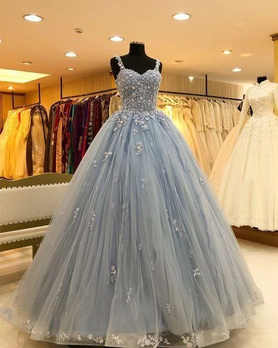 Casual Apparel For Women Gorgeous Beading Light Blue Ball Gown Prom Dress with Appliques  gh2199