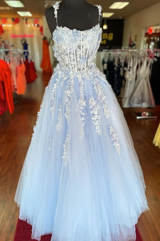 Women's Active Garments For Workouts Blue sweetheart tulle lace applique long prom dress lace gown gh2313