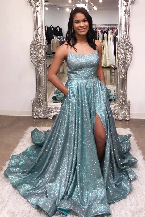 Women's Clothing For Travel Shinning Prom Dress with Slit, Evening Dress, Special Occasion Dress, Formal Dress, Graduation School Party Gown  gh1043