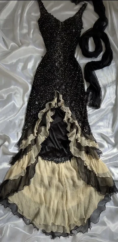 Designer Women's Fashion Online Black shiny elegant ruffle tulle long sequined ball gown prom dress evening gown gh3141