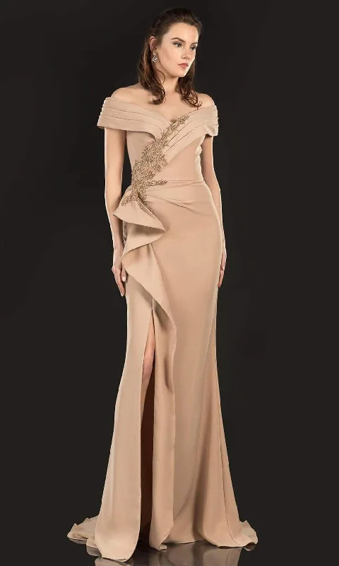 Women's Vintage Attire Terani Couture 2021M2986 - Embellished Draped Formal Gown