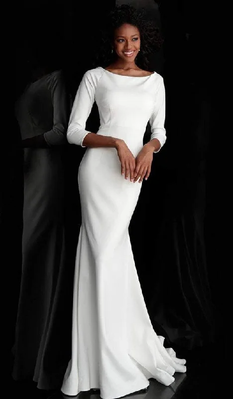 Vintage Clothing For Women Jovani - Bateau Quarter Length Sleeves Trumpet Evening Gown 67662 - 1 pc Ivory In Size 22 Available