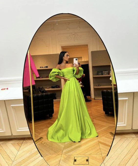 Easygoing Women's Style Green fashion tube top sexy off-shoulder puff sleeve floor length maxi dress long ball gown evening dress party dress gh3074