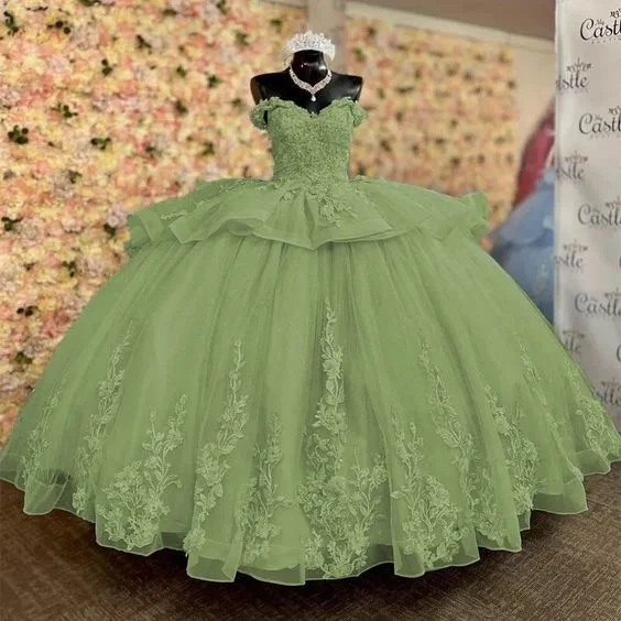 Charming Women's Outfit For Special Occasions Green Tulle Sweet 16 Ball Gown Prom Dresses Birthday Party Gown gh2762