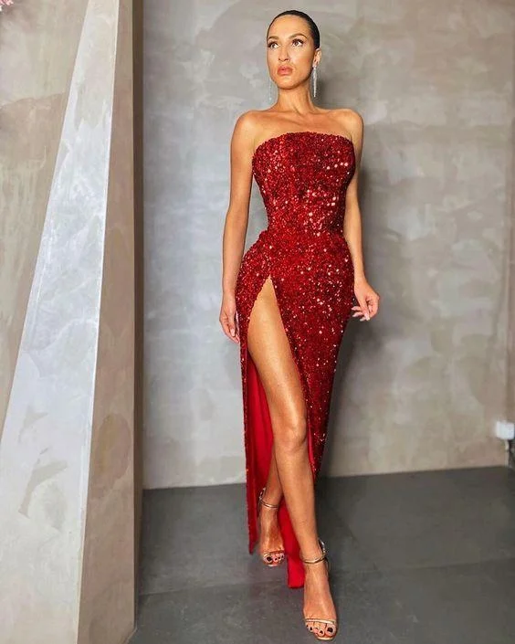 Women's Resort Garments gorgoues red sequin long mermaid prom gown Gorgoues Red Sequin Long Mermaid Prom Gown gh2323