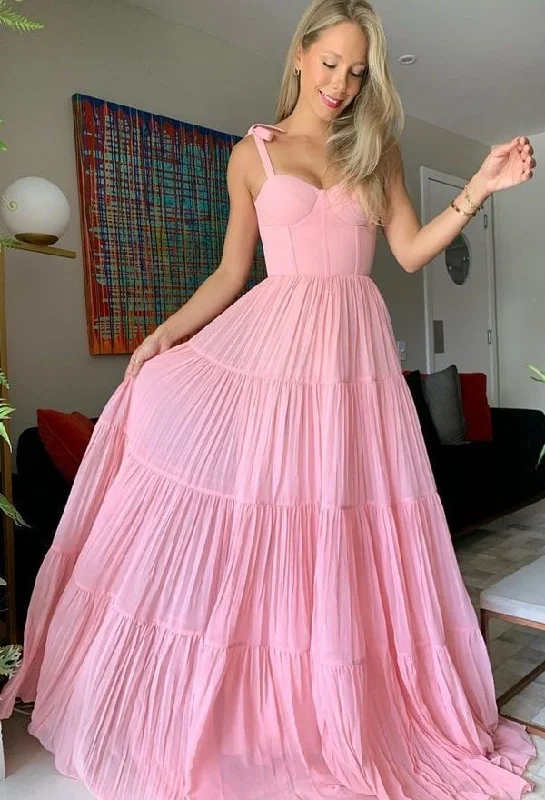 Women's Comfy Loungewear Outfit Pink Chiffon Long Prom Dresses A-Line Evening Gown gh2838