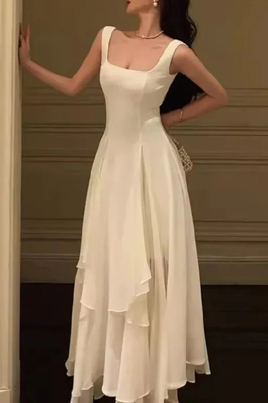 Women's Trendy Casual Outfit A Line Square Neck Prom Dress, Ankle Length Elegant Evening Gown gh2737