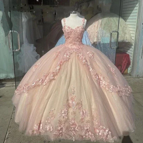 Women's Occasion Wear Apparel A-line Straps Ball Gown With Appliques Sweet 16 Dress Princess Quinceanera Dresses Lace Appliques Sweet 15 Party Prom Ball Gowns  gh2022