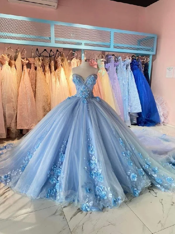 Relaxed Fit Women's Fashion Blue gorgeous exquisite applique beaded long tulle ball gown evening dress gh3071