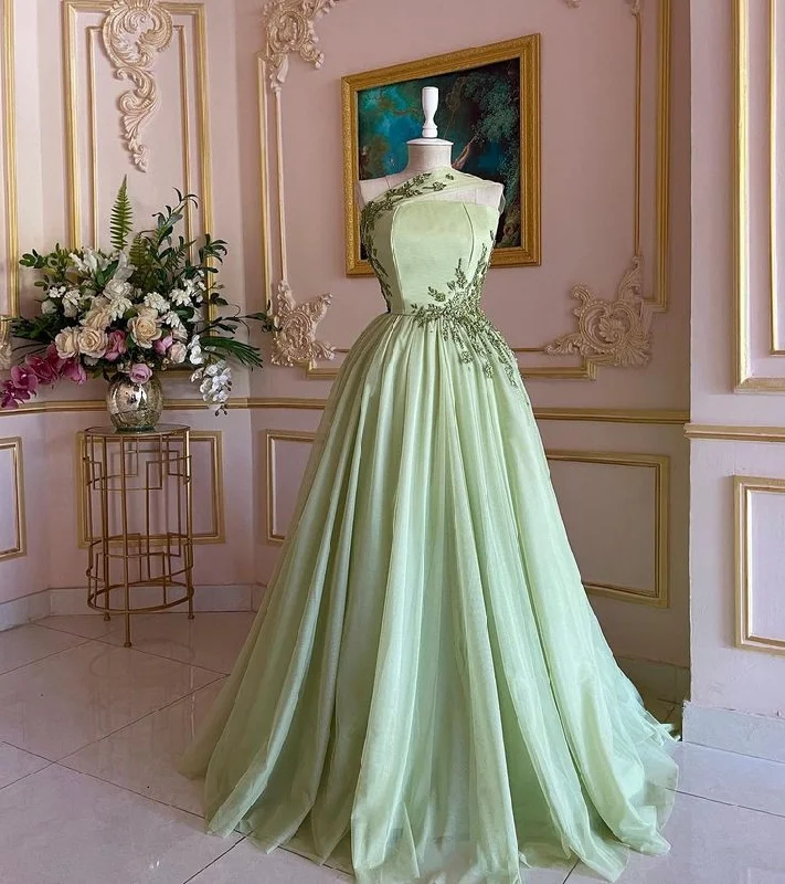 Luxury Women's Fashion Green Gorgeous Delicate applique Beaded Long Tulle Formal Custom Prom Dress Evening Gown gh3148