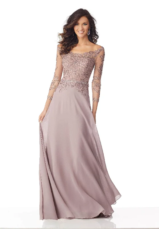 Women's Professional Attire MGNY By Mori Lee - Beaded Illusion Sleeve Chiffon A-Line Gown 71806