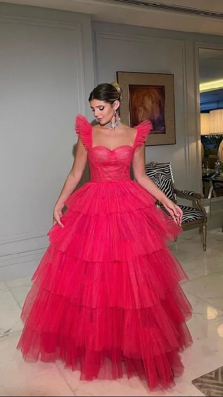 Women's Elegant Evening Outfit Pink elegant cute A-line long tiered ball gown fashionable evening dress gh2813