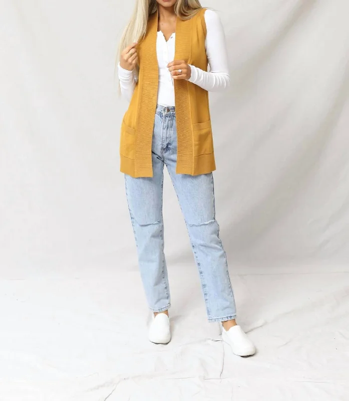 Holiday Discount Gentry Open Front Sleeveless Cardigan In Mustard