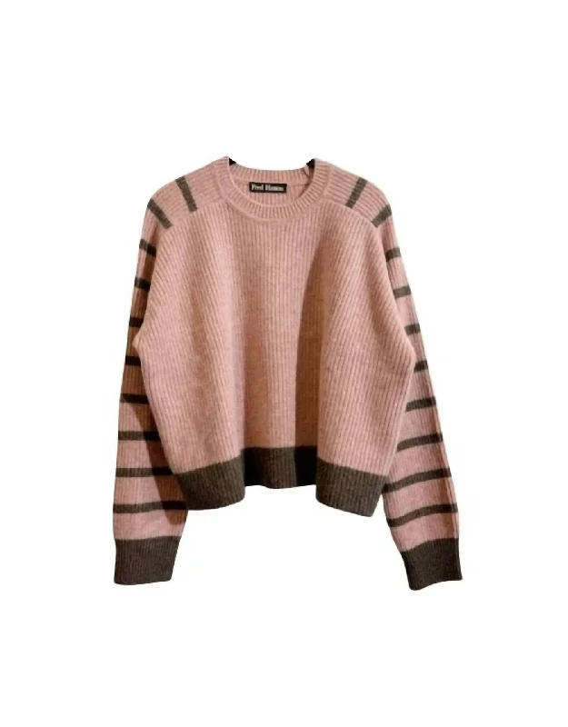 Casual Attire For Women Women's Placed Stripe Shaker Plush Sweater In Pink/brown