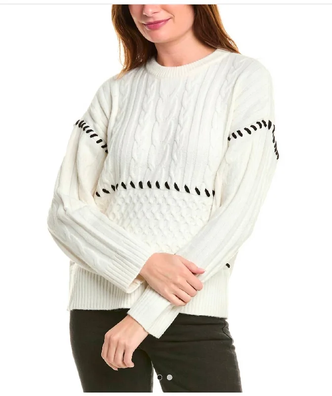 Trendy Casual Outfits Whipstitch Long Sleeve Sweater In White