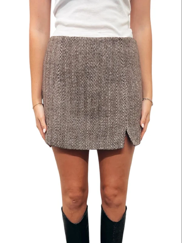 Women's Trendy Outfits Herringbone Wool Skirt In Brown