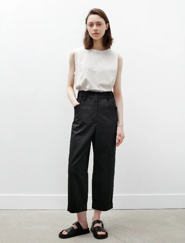 Affordable Online Boutique Relaxed Crop Trousers Cotton Linen Twill Black