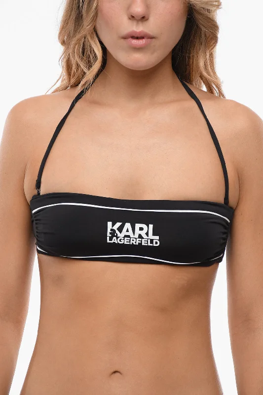 Women's Athletic Clothes Karl Lagerfeld Bandeau Bikini Top with Printed Contrasting Details