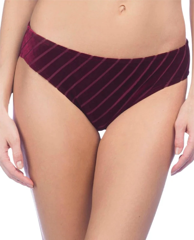 Chic Clothing For Women Stripe Hipster Bikini Bottom In Kkc Burgundy Velvet