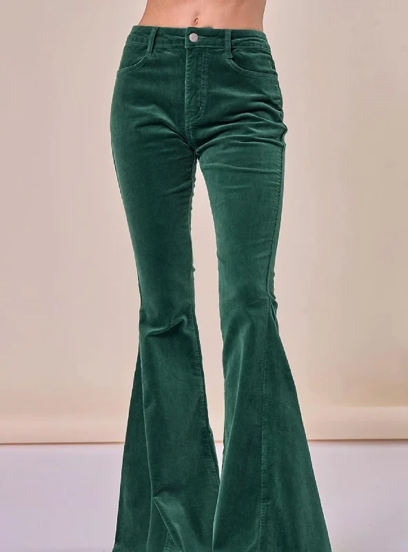 Women's Clothing For Casual Outings Women's Boho Lightweight Corduroy Bellbottom Pants In Green