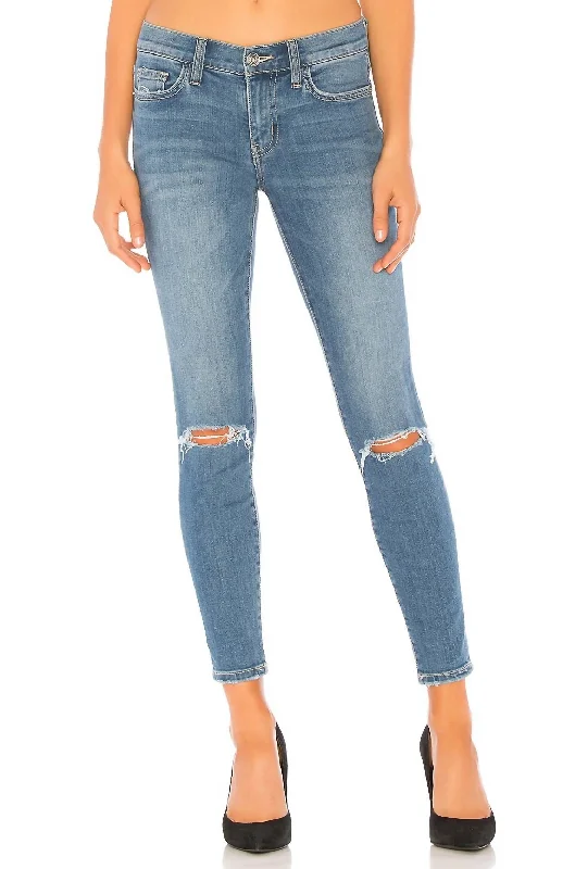 Women's Trendy Activewear Apparel The Stiletto Jean In 2 Year Destroy Stretch Indigo