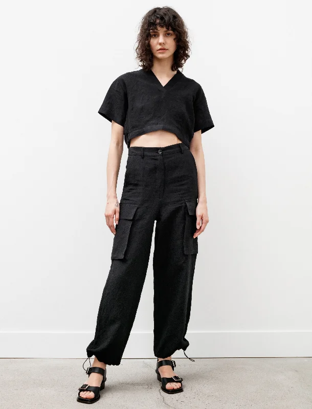 Luxury Women's Clothing Cargo Pants Linen Black