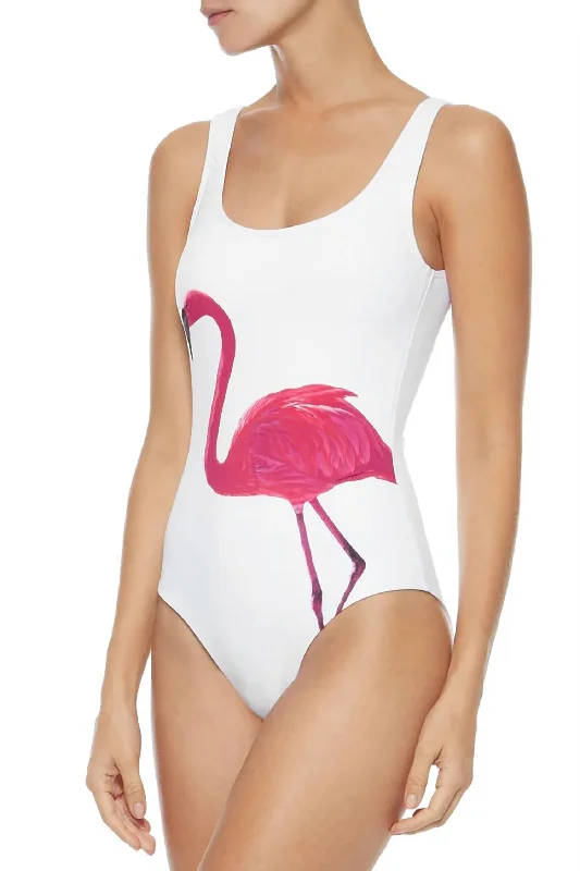 Women's Clothes For Outdoor Events Kelly One Piece In Flamingo Placement White