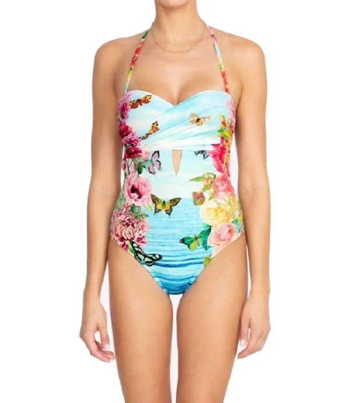 Stylish Women's Garments Costa Azul Cut Out One Piece Swimsuit In Blue Multi