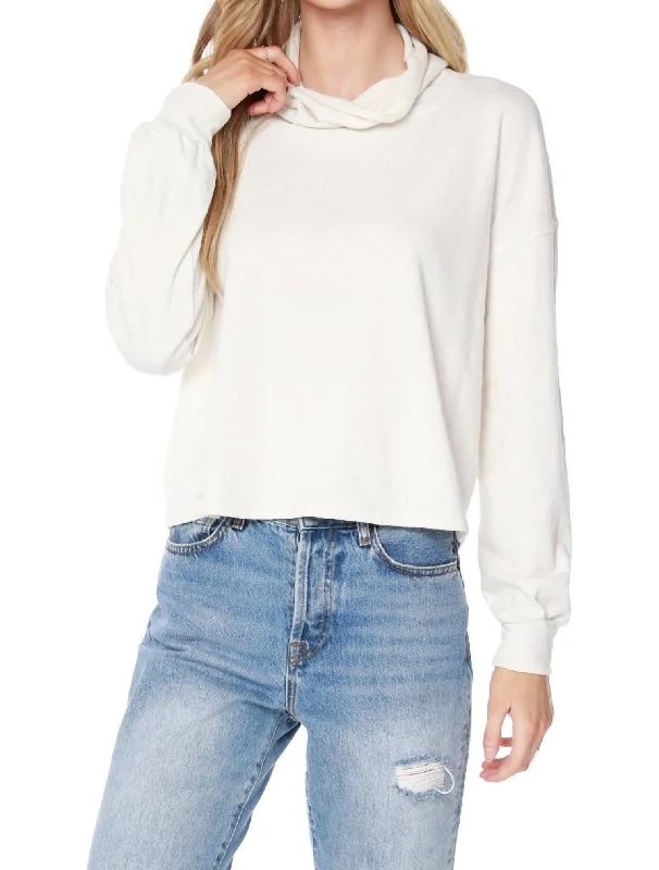 Casual Chic Clothing For Women Long Sleeve Funnel Neck Top In Cream