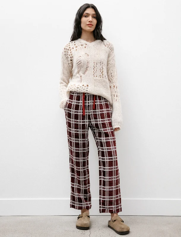 Women's Everyday Garments String Cowboy Pants Mall Plaid Bordeaux